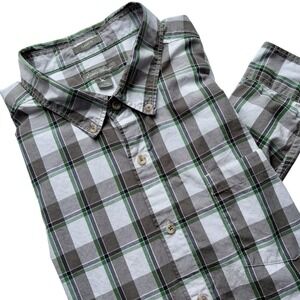 Eddie Bauer Men's Size TXL Long-Sleeve Button-Up‎ Shirt Gray Green White Plaid